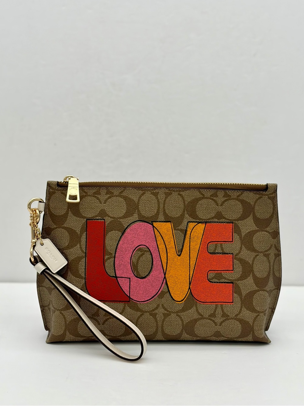 Coach Rowan Pouch Wristlet In Signature Canvas With Love Print